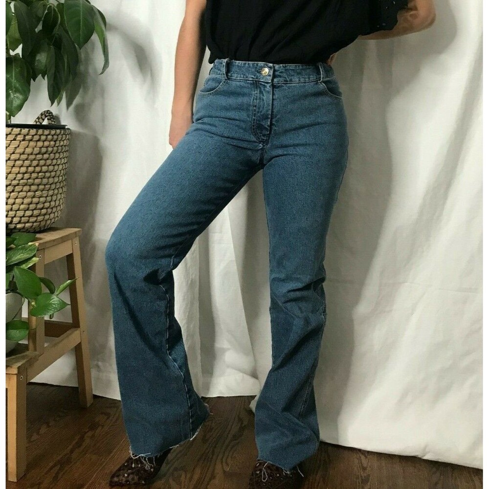 St John Sport marie Gray Vtg 80s denim jeans flare raw hem blue pants 26" waist